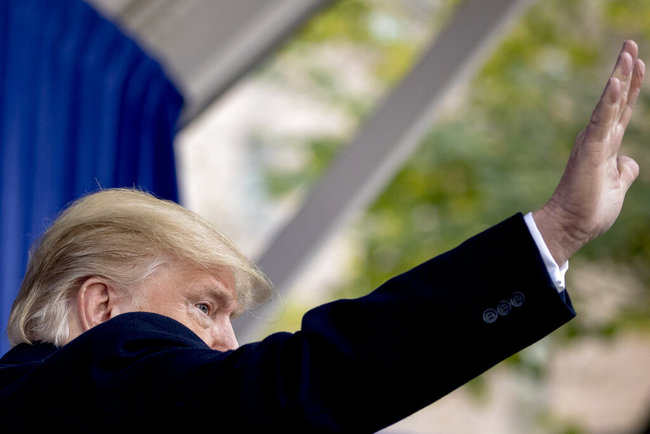 President Donald Trump departs after participating in a wreath laying ceremony at the New York City Veterans Day Parade at Madison Square Park, in Washington, Monday, Nov. 11, 2019. [Photo: AP]