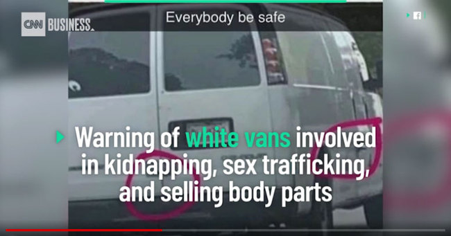 CNN Business reported on December 5, 2019 the rumors about men driving around in white vans kidnapping women. [Screenshot: China Plus]