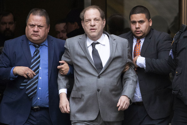 This Dec. 6, 2019 file photo shows Harvey Weinstein, center, leaving court following a bail hearing in New York. [Photo: AP]