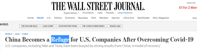 „Wall Street Journal“: Čína se stala „bezpečným útočištěm“ pro mnoho firem