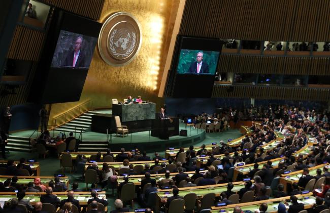 Generální tajemník OSN António Guterres přednáší úvodní projev na 73. zasedání Valného shromáždění OSN v hlavním sídle OSN v New Yorku ve Spojených státech dne 25. září 2018. Fotografie: Reuters