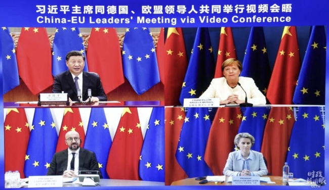 Dialog mezi vedoucími představiteli Číny, Německa a EU na stejném obrazovce