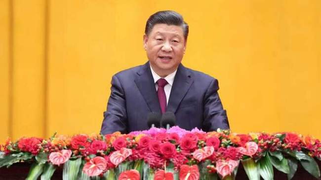 Čínský prezident Xi Jinping (Si Ťin-pching) poblahopřál všem čínským lidem k Jarním svátkům na recepci v Pekingu, v Číně, 10. února 2021 / Xinhua