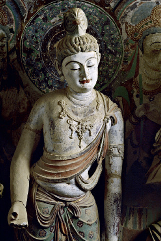 Una estatua de Buda en las Grutas de Mogao, en Dunhuang.