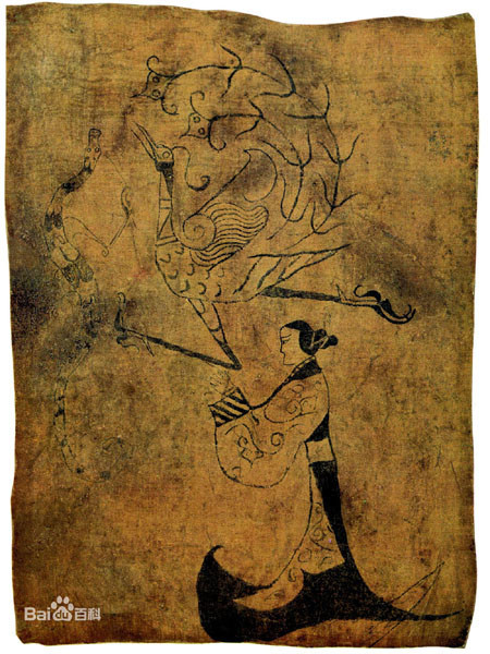 Dama con Fénix y Dragón (longfeng shi nü tu), la primera pintura de seda de Chu descubierta