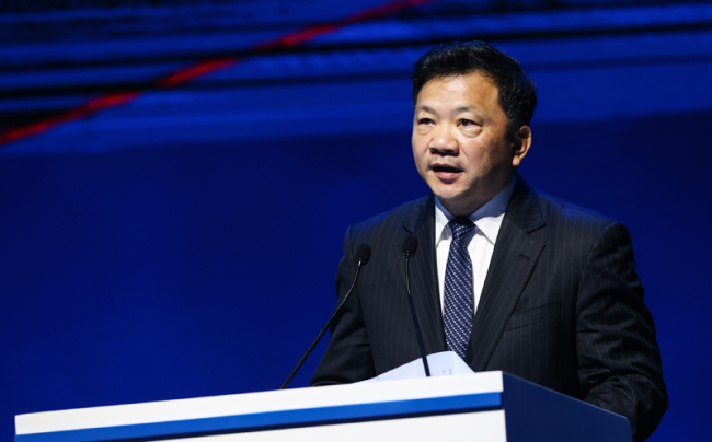 Shen Haixiong, président du China Media groupe, prononce un discours