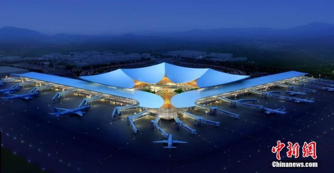 Voici à quoi devrait ressembler le nouveau terminal de l’aéroport international de Kongga, à Lhassa, une fois construit.