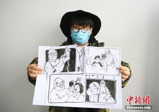 Li Xiaoyu, amatrice de dessin originaire de Changchun, chef-lieu de la province du Jilin (nord-est), a récemment créé une série d’œuvres sur le thème de la lutte contre le COVID-19 afin de rendre hommage aux professionnels de la santé. (Photos : Zhang Yao)