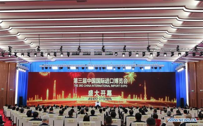 Η τελετή έναρξης της 3ης Διεθνούς Έκθεσης Εισαγωγών της Κίνας στη Σαγκάη, ανατολική Κίνα, στις 4 Νοεμβρίου 2020. (Φωτογραφία / Xinhua )
