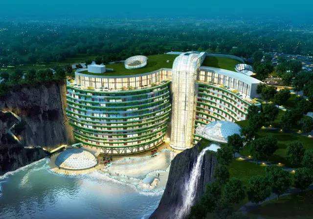 В Шанхае завершается строительство отеля на дне заброшенного карьера