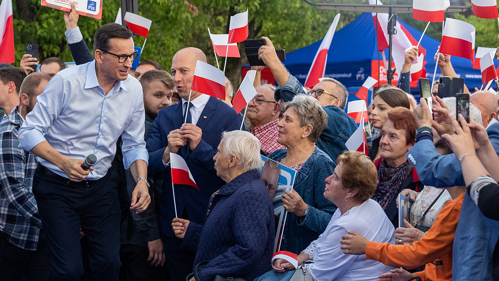 Der polnische Ministerpräsident Mateusz Morawiecki während einer Wahlkampfveranstaltung der Partei Recht und Gerechtigkeit im Vorfeld der Parlamentswahlen am 19. September 2023. (Foto / CFP)