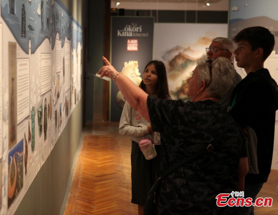 Επισκέπτες παρατηρούν τα εκθέματα σε μια έκθεση στην Ουγγαρία, 7 Μαΐου 2024. (Φωτογραφία: China News Service/De Yongjian)