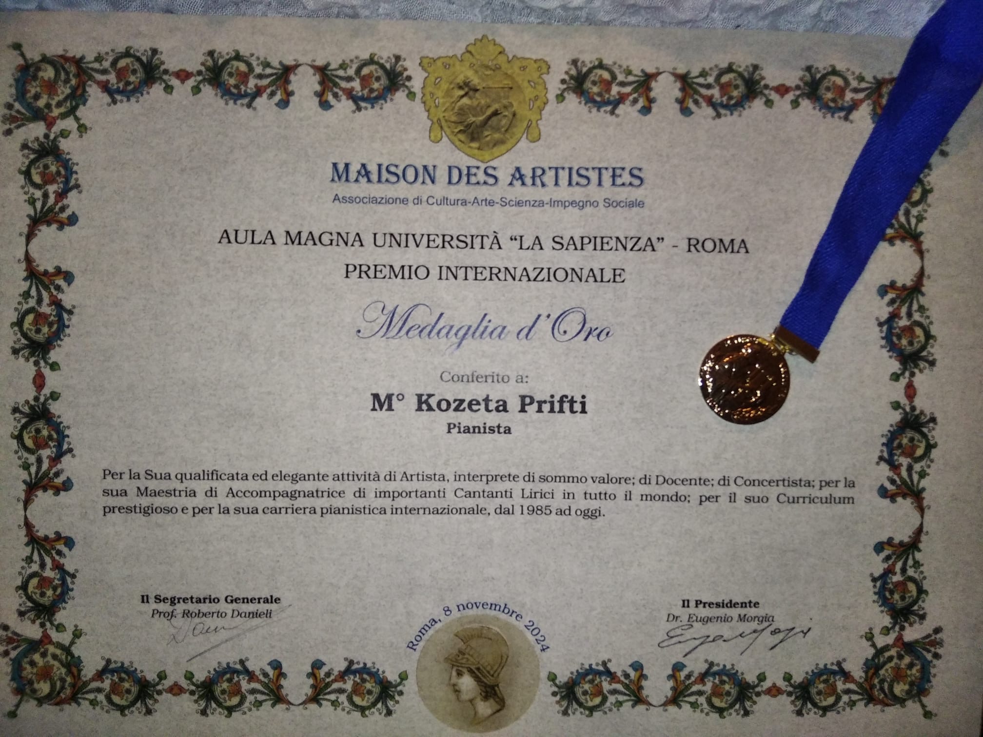 Certifikata e vleresimit Maison Des Artistes, ne Itali (Foto personale)