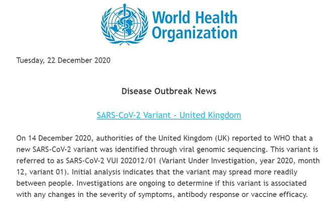 Impormasyon sa variant ng SARS-CoV-2, isinapubliko ng WHO