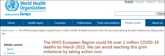 WHO: Tổng số ca tử vong do nhiễm COVID-19 ở khu vực châu Âu có khả năng vượt 2,2 triệu người vào tháng 3 năm 2022_fororder_jinggao20211124a